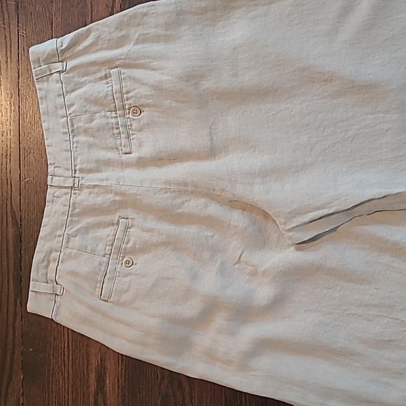 Madewell Harlow Tan Wide Leg Pleated Pants 100% Linen Wmns Petite 16 Boho Casual - Picture 11 of 13